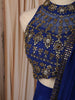 Royal Blue Gold Beads Embroidered Design Satin Ready to Wear Party Wear Saree with Designer Blouse