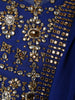 Royal Blue Gold Beads Embroidered Design Satin Ready to Wear Party Wear Saree with Designer Blouse