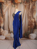 Royal Blue Heavy Antique Beads Embroidered Design Satin Ready to Wear Party Wear Saree with Designer Blouse