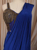 Royal Blue Heavy Antique Beads Embroidered Design Satin Ready to Wear Party Wear Saree with Designer Blouse