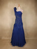 Royal Blue Heavy Beads Embellished Cascade Couture Design Net Party Wear Gown