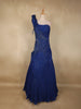 Royal Blue Heavy Beads Embellished Cascade Couture Design Net Party Wear Gown