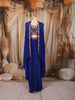 Royal Blue Heavy Beads Embroidered Design Satin Ready to Wear Saree with Long Over Coat