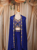 Royal Blue Heavy Beads Embroidered Design Satin Ready to Wear Saree with Long Over Coat