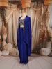 Royal Blue Heavy Beads Embroidered Design Satin Ready to Wear Saree with Long Over Coat