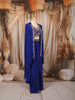 Royal Blue Heavy Beads Embroidered Design Satin Ready to Wear Saree with Long Over Coat