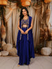 Royal Blue Heavy Beads Embroidered Design Satin Ready to Wear Saree with Long Over Coat