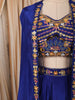 Royal Blue Heavy Beads Embroidered Design Satin Ready to Wear Saree with Long Over Coat