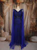 Royal Blue Heavy Kartana and Beads Embroidered Design Net Skirt and Top with Cape Sleeves