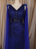 Royal Blue Heavy Kartana and Beads Embroidered Design Net Skirt and Top with Cape Sleeves