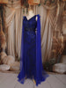 Royal Blue Heavy Kartana and Beads Embroidered Design Net Skirt and Top with Cape Sleeves