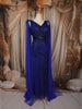 Royal Blue Heavy Kartana and Beads Embroidered Design Net Skirt and Top with Cape Sleeves