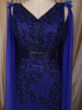 Royal Blue Heavy Kartana and Beads Embroidered Design Net Skirt and Top with Cape Sleeves