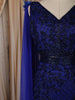 Royal Blue Heavy Kartana and Beads Embroidered Design Net Skirt and Top with Cape Sleeves