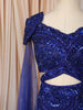 Royal Blue Heavy Sequins and Beads Embroidered Design Net Mermaid Bridal Lehenga with Designer Blouse and Cape Sleeves