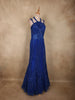 Royal Blue Heavy Sequins and Beads Embroidered Design Net Mermaid Gown
