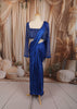 Royal Blue Heavy Sequins and Beads Embroidered Design Satin Ready to Wear Party Saree with Matching Designer Blouse