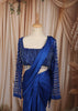 Royal Blue Heavy Sequins and Beads Embroidered Design Satin Ready to Wear Party Saree with Matching Designer Blouse