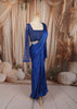 Royal Blue Heavy Sequins and Beads Embroidered Design Satin Ready to Wear Party Saree with Matching Designer Blouse