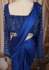Royal Blue Heavy Sequins and Beads Embroidered Design Satin Ready to Wear Party Saree with Matching Designer Blouse