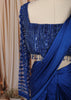 Royal Blue Heavy Sequins and Beads Embroidered Design Satin Ready to Wear Party Saree with Matching Designer Blouse