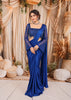 Royal Blue Heavy Sequins and Beads Embroidered Design Satin Ready to Wear Party Saree with Matching Designer Blouse