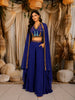 Royal Blue Heavy Sequins and Beads Embroidered Design Satin Ready to Wear Saree with Long Cape