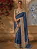 Royal Blue Ikat Woven Design Pure Tussar Party Wear Saree with Contrast Motif Thread Work Border