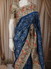 Royal Blue Ikat Woven Design Pure Tussar Party Wear Saree with Contrast Motif Thread Work Border