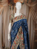 Royal Blue Ikat Woven Design Pure Tussar Party Wear Saree with Contrast Motif Thread Work Border