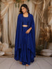 Royal Blue Kartana and Beads Embroidered Design Satin Party Wear Lehenga with Over Coat