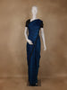 Royal Blue Polka Dot Printed Satin Saree With Scallop Border