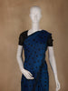 Royal Blue Polka Dot Printed Satin Saree With Scallop Border