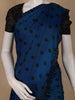Royal Blue Polka Dot Printed Satin Saree With Scallop Border