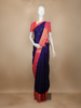 Royal Blue Small Butta Woven Pure Kanchipuram Silk Saree with Contrast Pink Zari Border