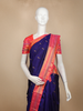 Royal Blue Small Butta Woven Pure Kanchipuram Silk Saree with Contrast Pink Zari Border