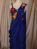 Royal Blue Solid Design Satin Ready to Wear Draped Saree with Designer Blouse