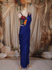 Royal Blue Solid Design Satin Ready to Wear Draped Saree with Designer Blouse