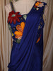 Royal Blue Solid Design Satin Ready to Wear Draped Saree with Designer Blouse
