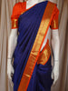 Royal Blue Solid Woven Design Pure Kanchipuram Silk Saree with Contrast Zari Border