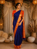 Royal Blue Solid Woven Design Pure Kanchipuram Silk Saree with Contrast Zari Border