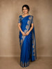 Royal Blue Solid Woven Design Pure Kanchipuram Silk Saree with Temple Border