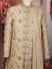 Royal Champagne Gold Floral Zari Embroidered Design Semi Silk Men's Sherwani Suit with Dupatta