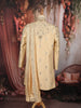 Royal Champagne Gold Floral Zari Embroidered Design Semi Silk Men's Sherwani Suit with Dupatta