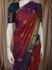 Royal Dual Tone Maroon Blue Butta Zari Woven Design Pure Kanchipuram Silk Saree with Contrast Border