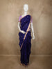 Royal Indigo Blue Butta Zari Woven Design Pure Banarasi Silk Saree with Contrast Mauve Zari  Border