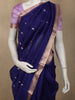 Royal Indigo Blue Butta Zari Woven Design Pure Banarasi Silk Saree with Contrast Mauve Zari  Border
