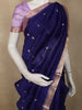 Royal Indigo Blue Butta Zari Woven Design Pure Banarasi Silk Saree with Contrast Mauve Zari  Border