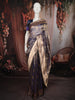Royal Indigo Blue Leaf Butta Zari Woven Design Pure Organza Party Wear Saree with Zari Work Border