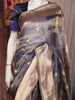 Royal Indigo Blue Leaf Butta Zari Woven Design Pure Organza Party Wear Saree with Zari Work Border